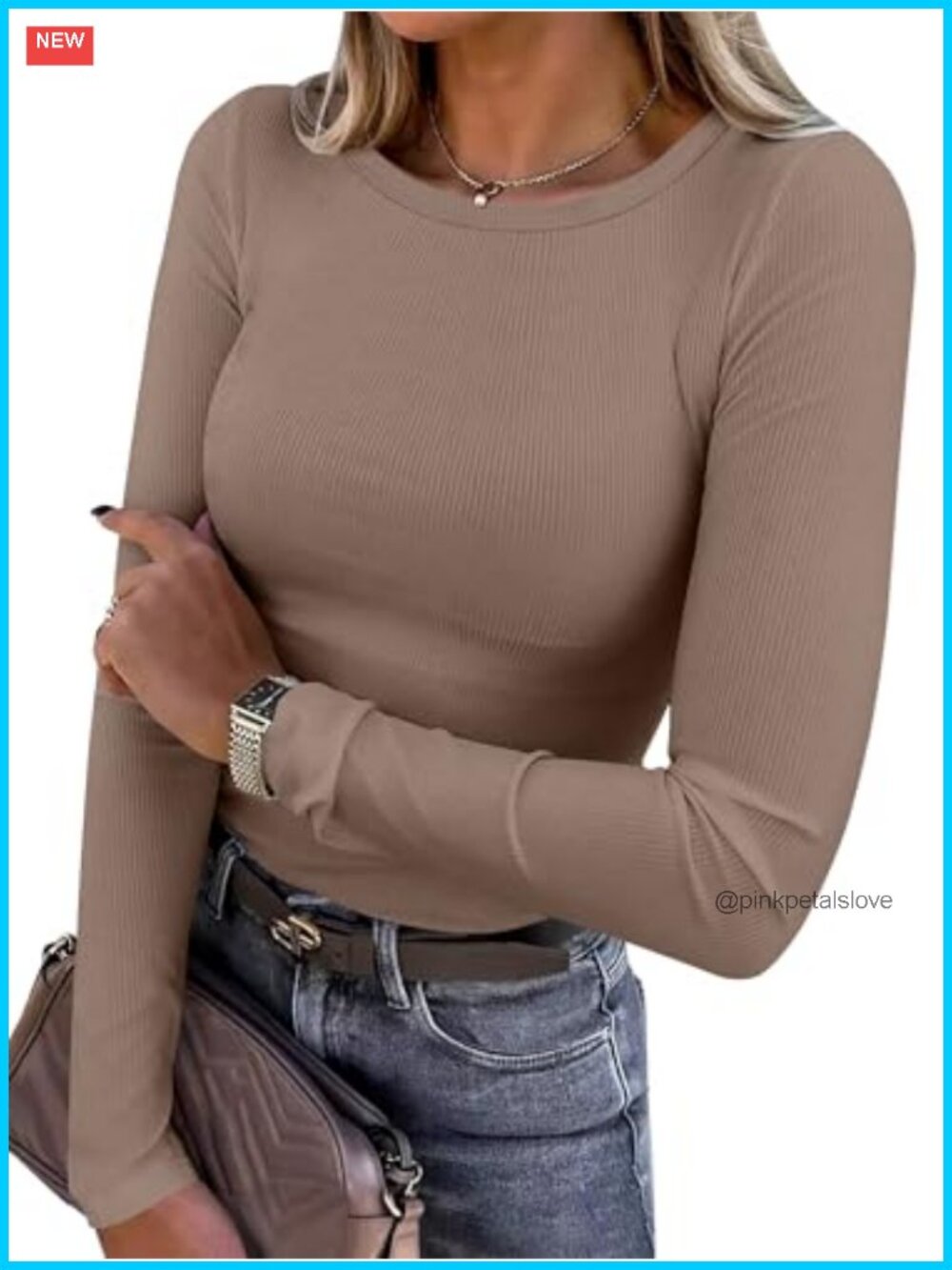 Ribbed Long Sleeve Fitted Crewneck T-Shirt Slim Fit Casual Top